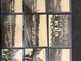 several black and white photographs of a train on a train track