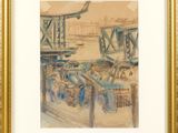 une image représentant une aquarelle d'un pont enjambant un plan d'eau
