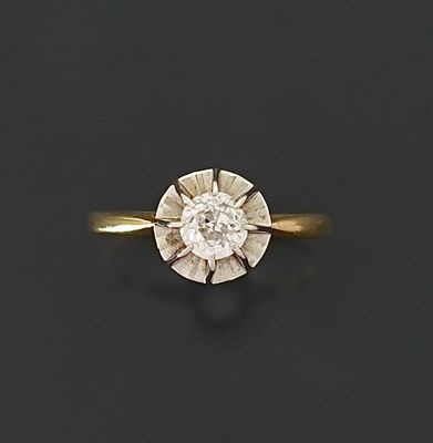 Bague solitaire en or jaune 18K 750 millièmes et platine 850…