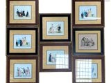 six framed pictures of people on a white wall