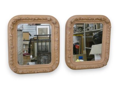 pair of antique french carved wood mirrors with beveled edges
