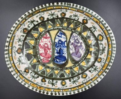 L'HELGUEN André (1935-2017) Plat creux de forme ovale à déco…