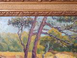 a picture of a painting of a tree in a field