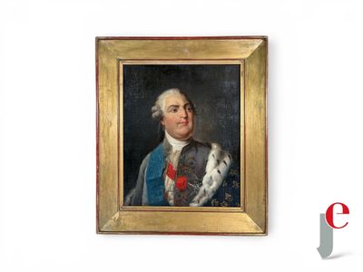 tableau représentant un homme vêtu d'un manteau bleu tenant un chien blanc