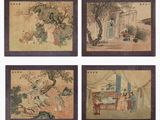 four chinese paintings of women and men in a garden