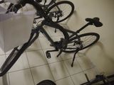 a bicycle that is upside down on the floor