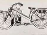 un dessin représentant une moto avec un panier à l'arrière
