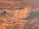 a picture of a painting of a wave coming in to the ocean