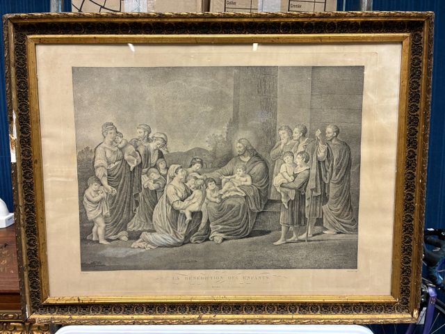 Gravure « La bénédiction des enfants », 58 x 42 cm. Photo ancienn