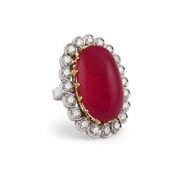 a red jade and diamond ring