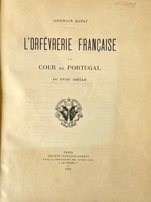 an old book with a black and white image of a coat of arms