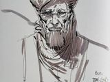 drawing of an old man with a turban and glasses
