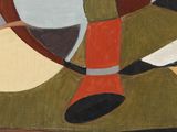 a painting of a vase with a bird sitting on it