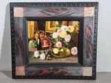 une photo d'un tableau représentant des fleurs et des vases posés sur une table
