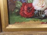 a painting of flowers in a vase on a table