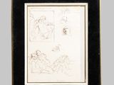 a drawing of a man and a woman sitting on the ground