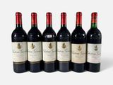 six bouteilles de vin rouge alignées sur une surface blanche