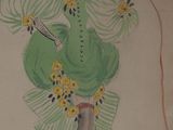 dessin représentant une femme en robe verte avec un chat