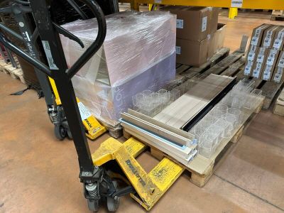 a forklift with a pallet full of boxes on it