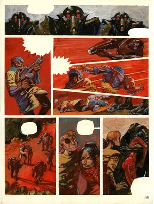 une page d'une bande dessinée sur laquelle figure l'image d'un homme à moto