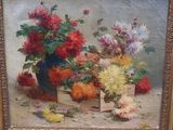 une peinture de fleurs dans un vase sur une table