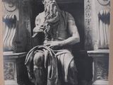 an old black and white photo of a statue of a man sitting on a bench