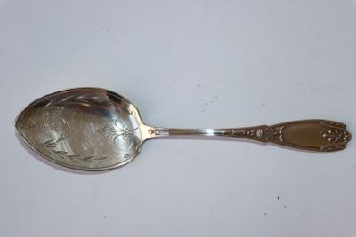 une cuillère en argent posée sur une table blanche