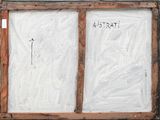 a picture of a painting of a window with a sign on it