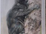 un tableau représentant un chat assis sur un arbre
