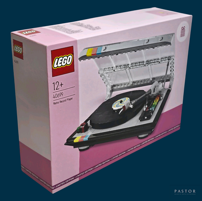 une boîte contenant un tourne-disque en Lego