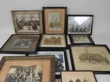 many framed pictures of men and women sitting on a table