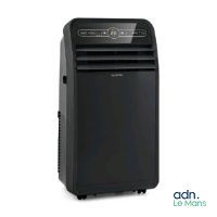 a black air conditioner sitting on top of a white background