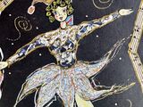 a drawing of a woman in a costume on a pole