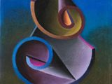 an image of a painting of a colorful object on a blue background