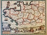 une vieille carte de l'Angleterre avec une calèche au premier plan