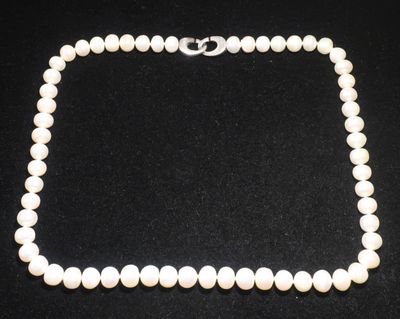 un collier de perles blanches sur fond noir