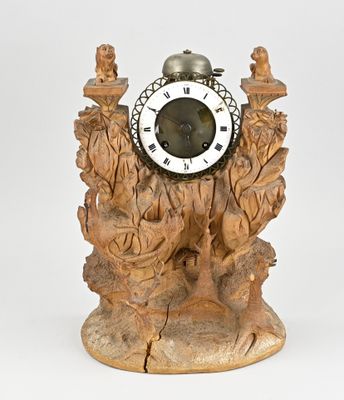a clock that is sitting on a piece of wood