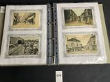 several old photos of a town are displayed in a binder