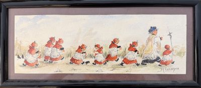 framed picture of a painting of a group of foxes in a field