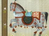 a picture of a painting of a horse on a wall