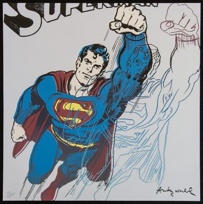 un gros plan sur un dessin représentant Superman en plein vol