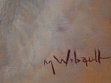 a close up of a painting with writing on it