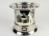 an image of a silver plate with a handle on a white background
