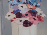 a painting of a vase of flowers on a table