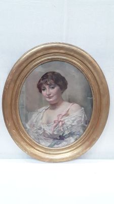 painting of a woman in a white dress in a gold frame