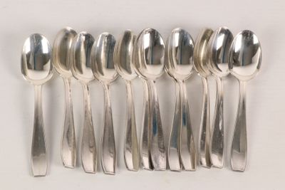 six spoons and six spoons on a white surface