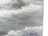 an oil painting of a man riding a horse in the ocean