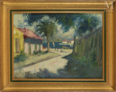 une image représentant un tableau d'une route de campagne dans un cadre doré