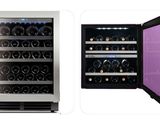 two wine coolers with different bottles in them