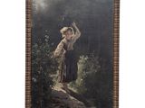 a painting of a young girl holding a bird in her hand